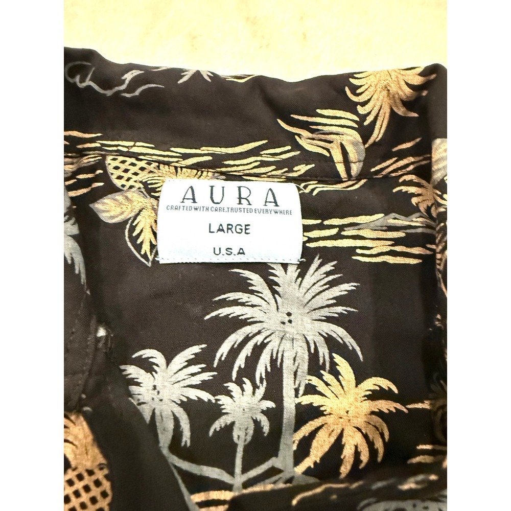 Aura Mens Large Tropical Pineapple Palm Tree Short Sleeve Button Down Shirt USA - Picture 4 of 5